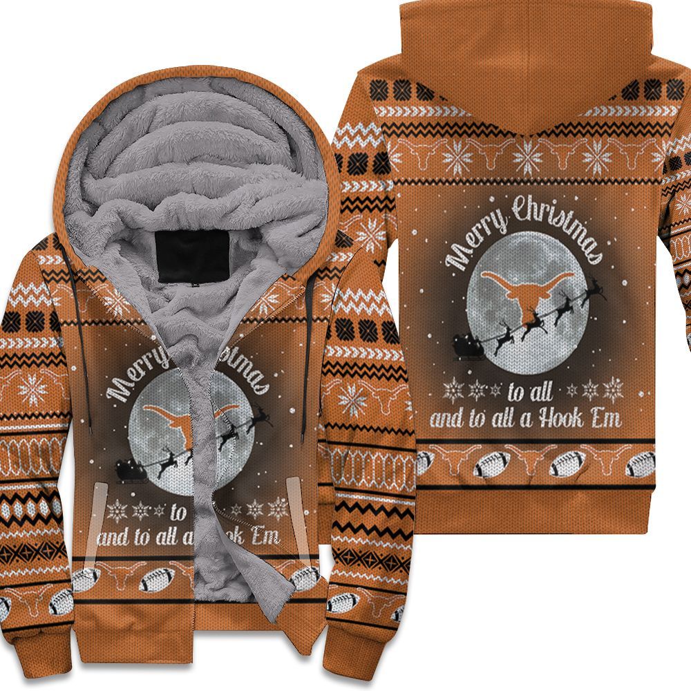 Merry Christmas To All And To All A Hook Em Texas Longhorns Ugly Christmas 3d Unisex Fleece Hoodie Size Up To 6xl