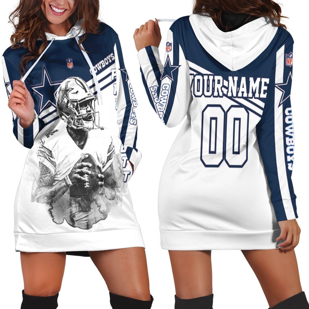 Dak Prescott 4 Dallas Cowboys Black White 3D Personalized Hoodie Dress in  2023