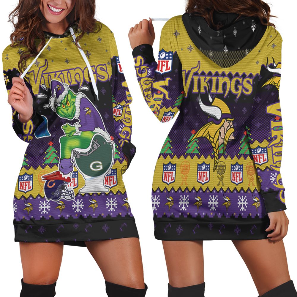 Minnesota Viking Christmas Grinch In Toilet Knitting Pattern Sweatshirt 3d U3x1y Hoodie Dress