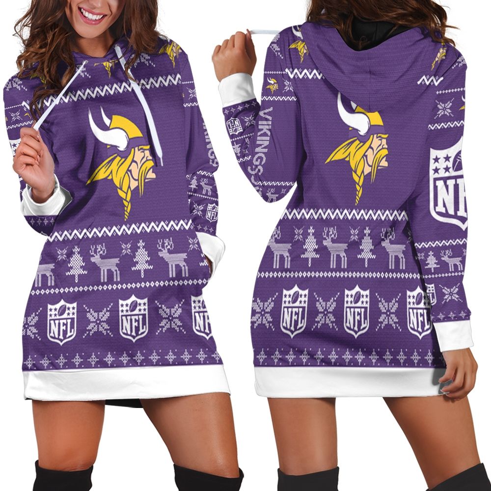 Minnesota Vikings Ugly Sweatshirt Christmas 3d Back Sleeveless Hoodie Dress