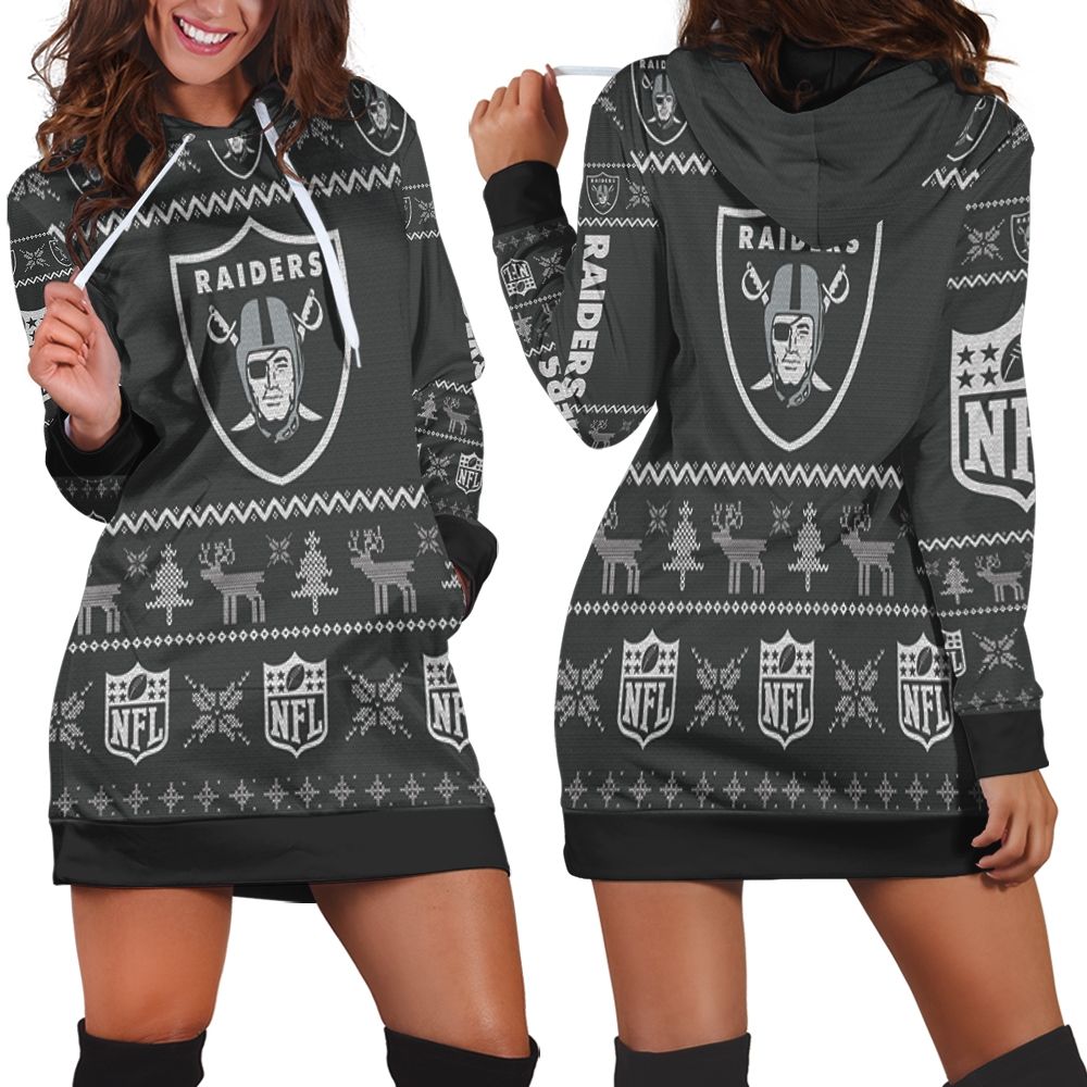 Oakland Raiders Nfl Ugly Sweatshirt Christmas 3d Back Hoodie Dress