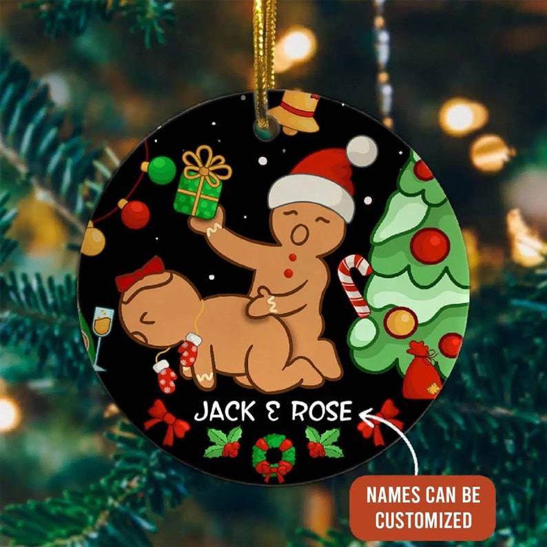 Personalized Couple Name Funny Naughty Dirty Gingerbread Christmas Circle Ornament Keepsake Personalized Name Christmas Ornaments Gifts