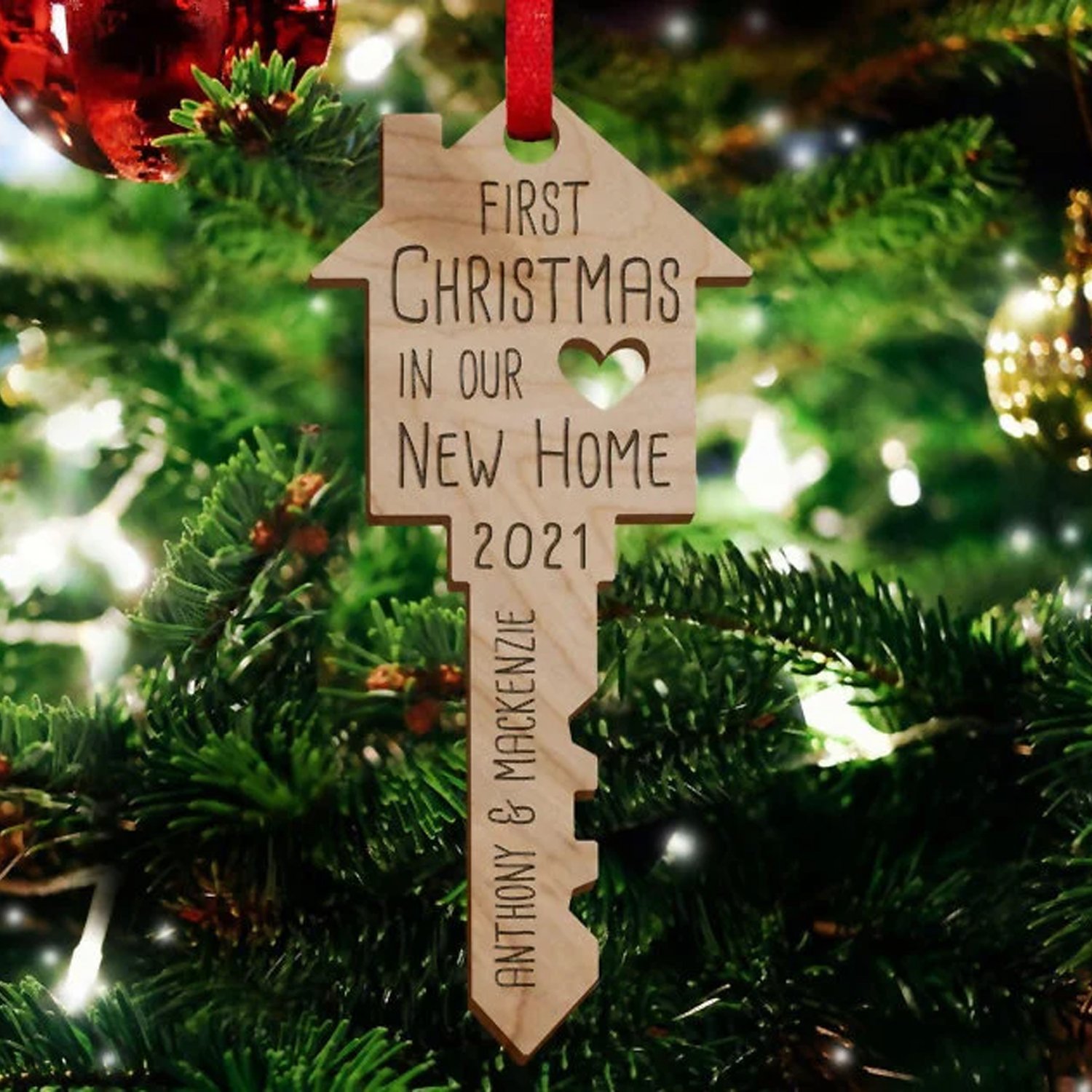 New House Christmas Ornament First Home Wooden Key Ornament New Home Gift Housewarming Gift