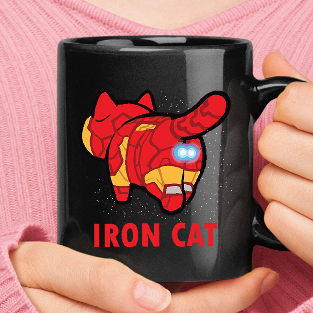 Iron Man Iron Cat Shiny Butt Funny Marvel Mashup Black Mug – Ceramic Mug 11oz, 15oz