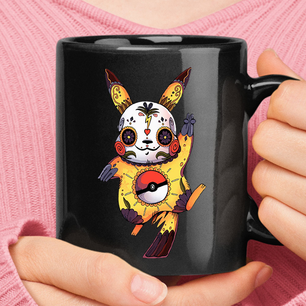 Pikachu Makeup Calavera Mexican Sugar Skull Pokemon Black Mug – Ceramic Mug 11oz, 15oz