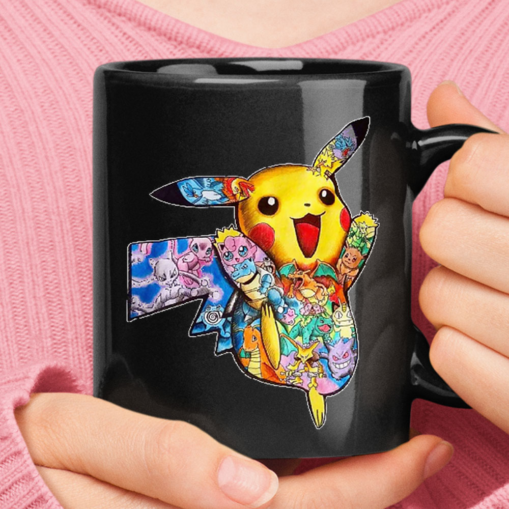 Pokemon Pikachu Body Painting With Other Pokemon Black Mug – Ceramic Mug 11oz, 15oz