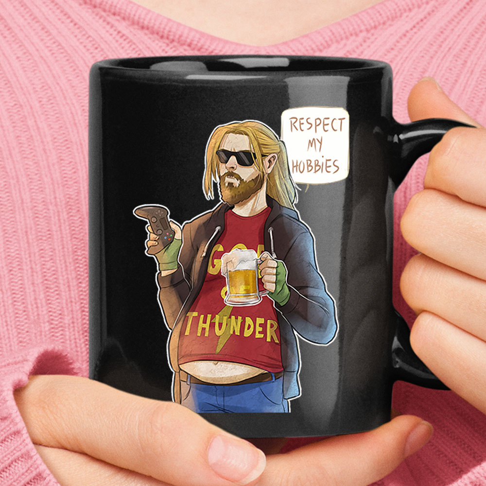 Respect My Hobbies Beer Fat Thor God Of Thunder Funny Avengers Black Mug – Ceramic Mug 11oz, 15oz
