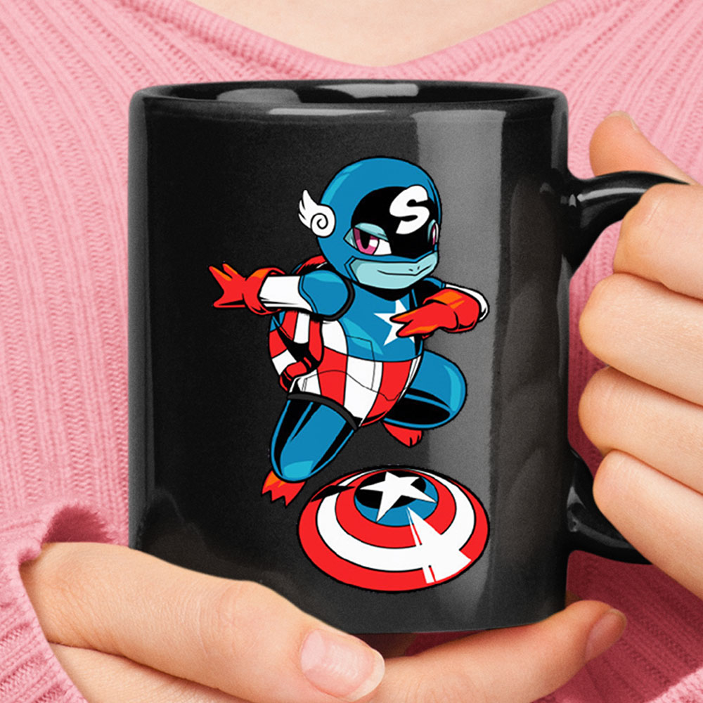 Squirtle Captain America Pokemon Marvel Avengers Mashup Black Mug – Ceramic Mug 11oz, 15oz