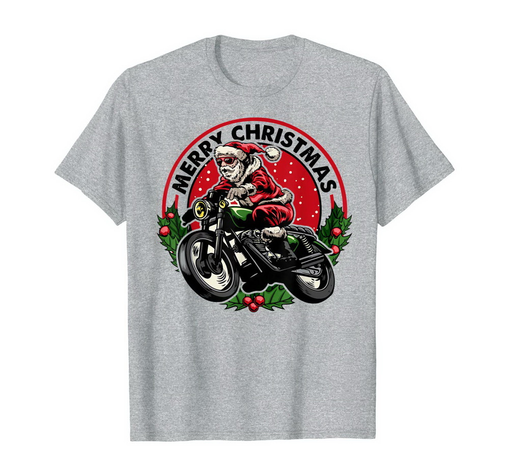 Santa Riding Motorcycle Biker Merry Christmas Xmas Gift T Shirt New