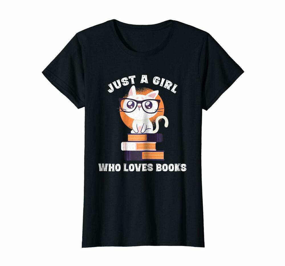Just A Girl Who Loves Books Fun Nerd Cat Book Reading Shirt