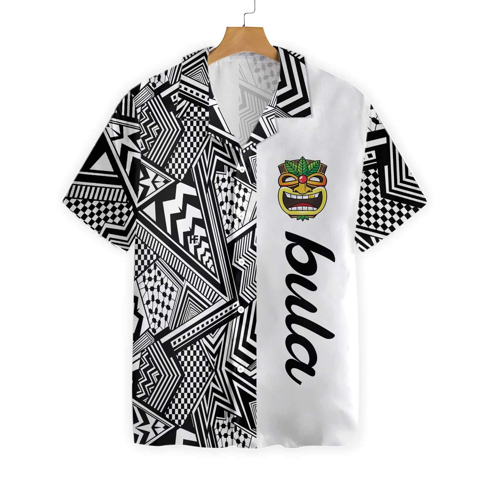 Customized Black And White Modern Pattern Bula Hawaiian Shirt