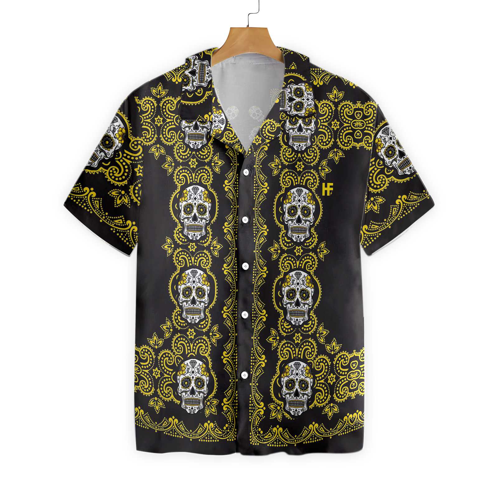 Yellow Sugar Skull Hawaiian Shirt