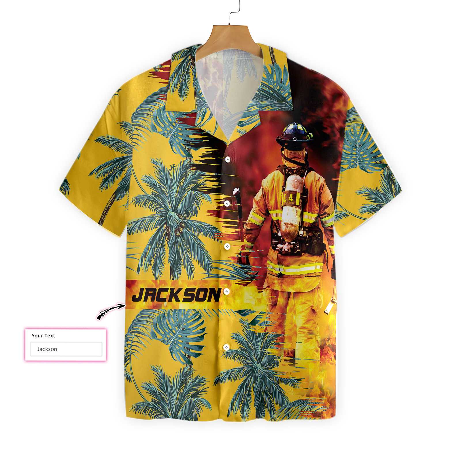 Firefighter Yellow Tropical Custom Hawaiian Shirt