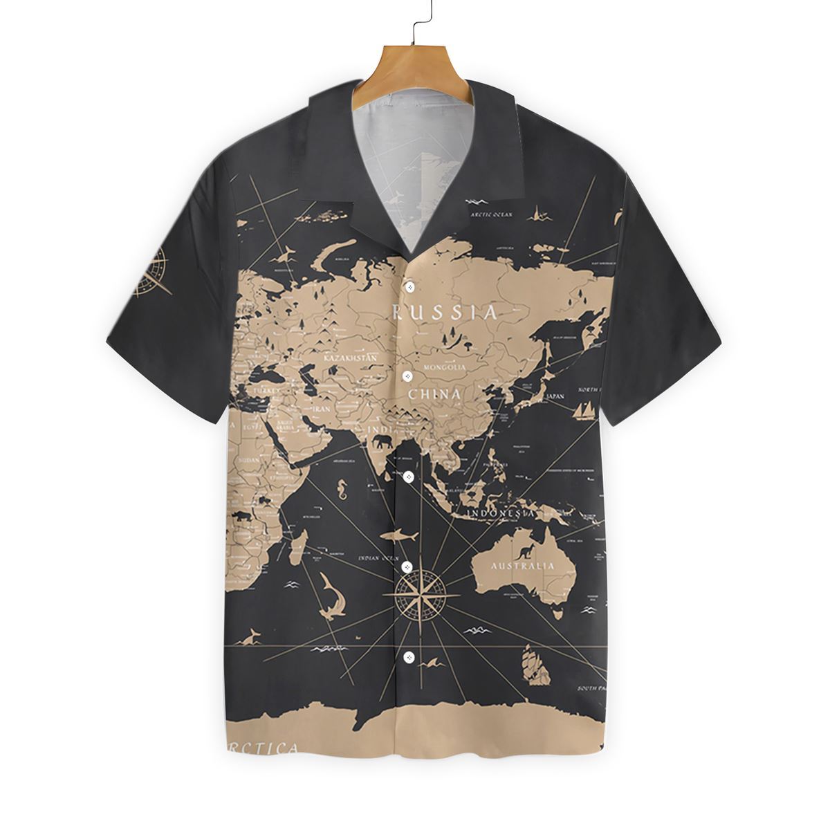 World Map Vintage Black Golden Akm06 2810 Hawaiian Shirt
