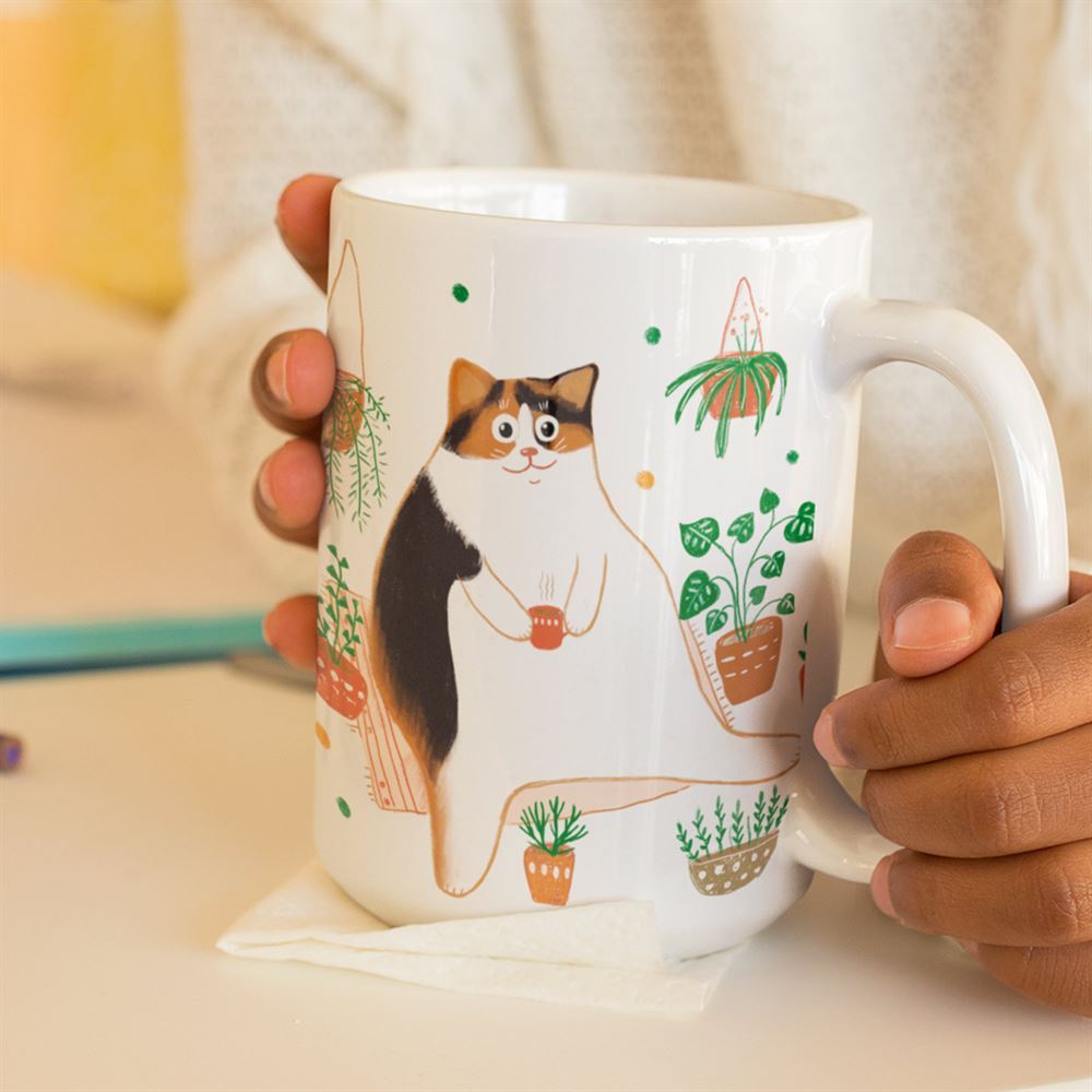 Funny Calico Cat Drinking Coffee Ceramic Mug Best Gift For Mother39;s Day