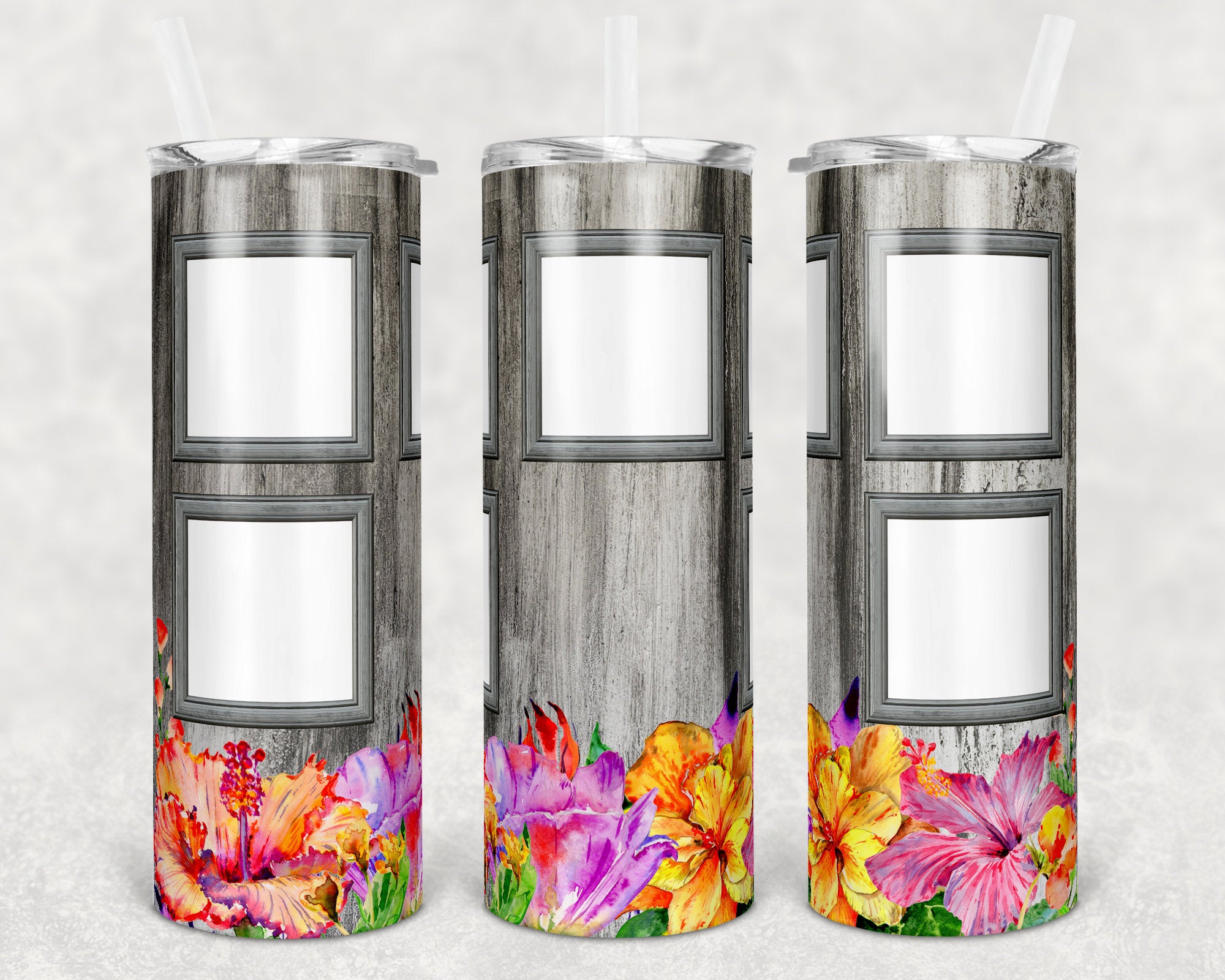 20 Oz Skinny Tumbler 5 Picture Frame Tumbler Floral Hibiscus Photo Frames Personalized Design Tumblers Leyp2