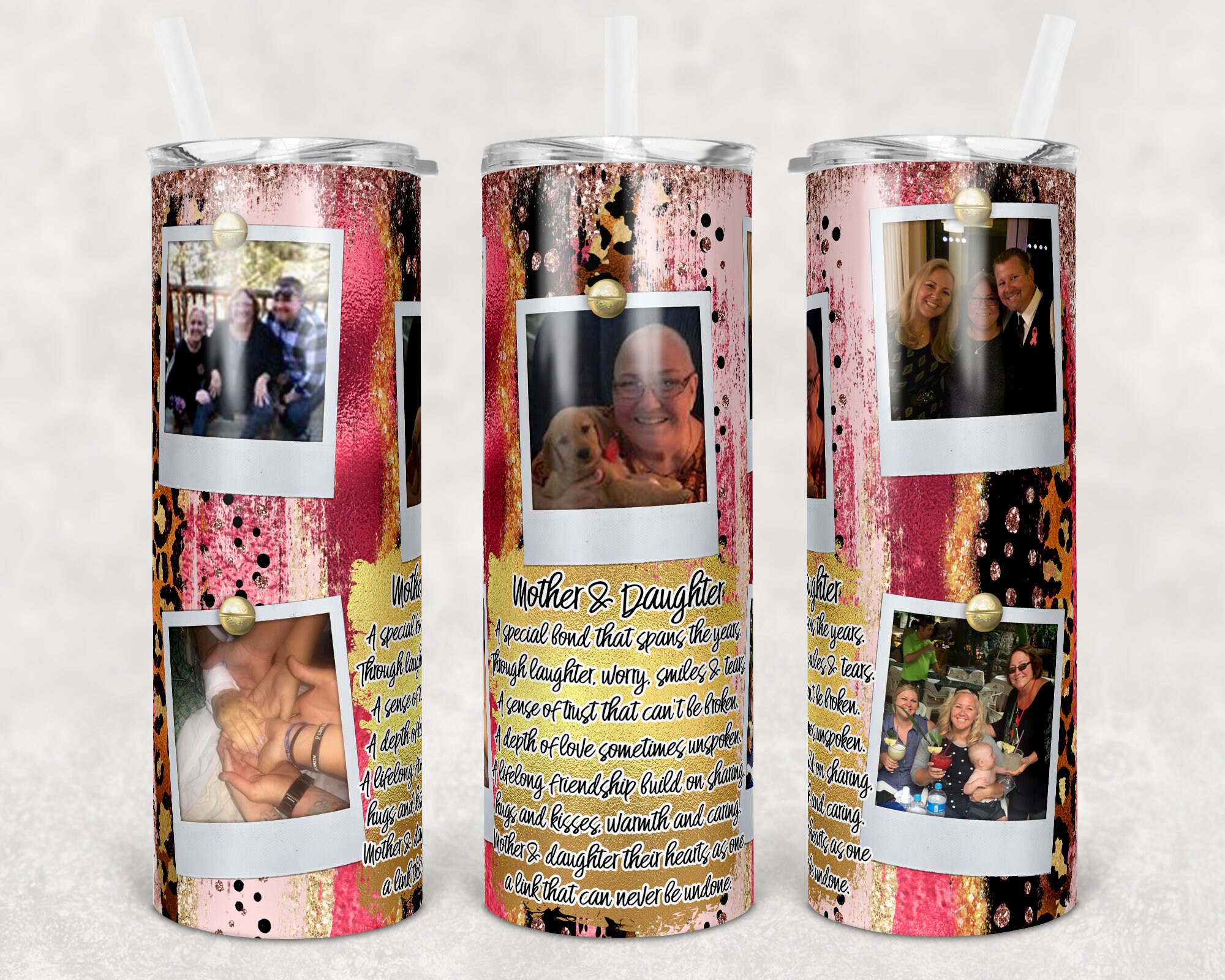 20 Oz Skinny Tumbler Picture Frame Seamless Mother Daughter Pink Tumblers