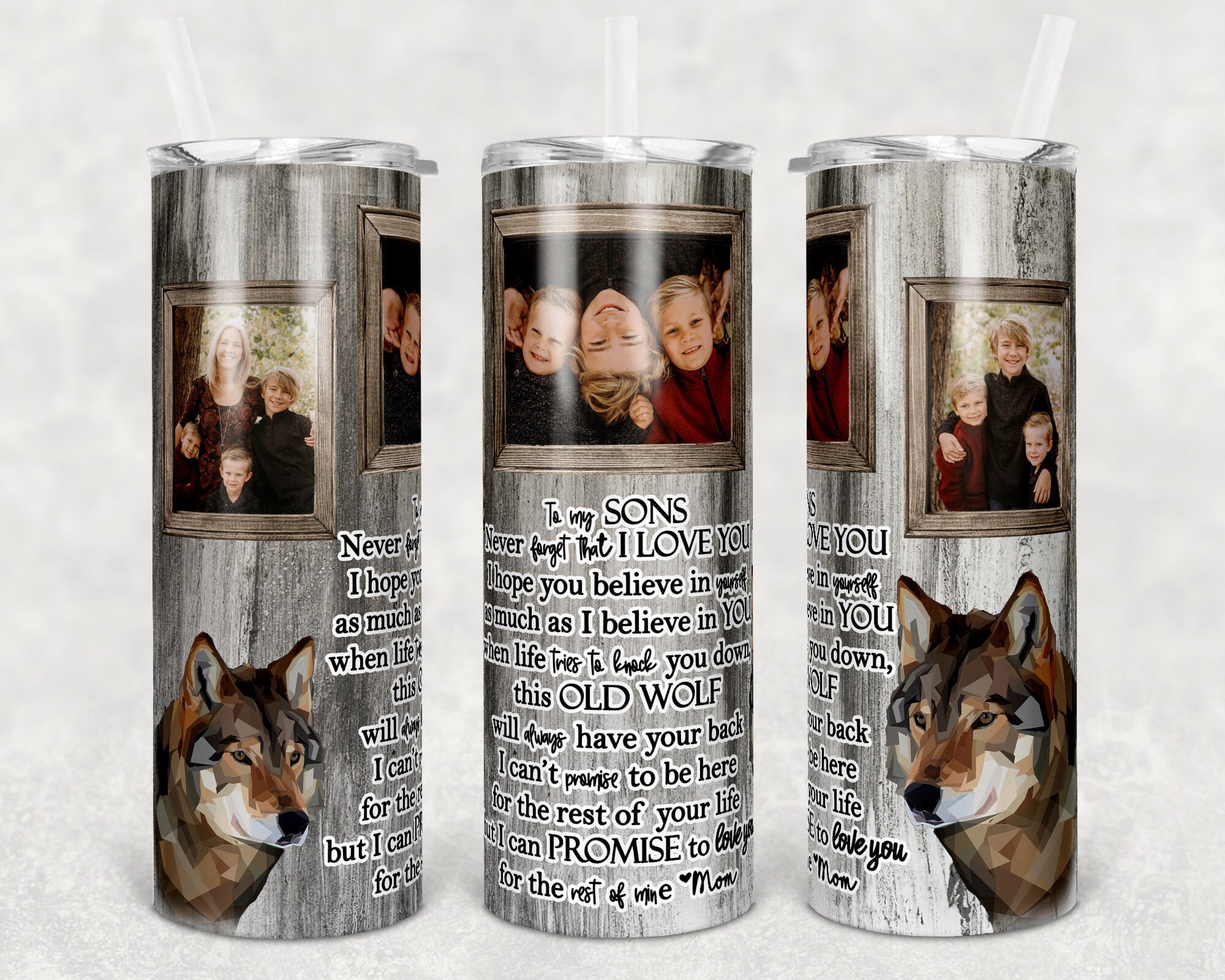 20 Oz Skinny Tumbler Picture Frame Seamless Mother Son Wolf Tumblers Hwnp9