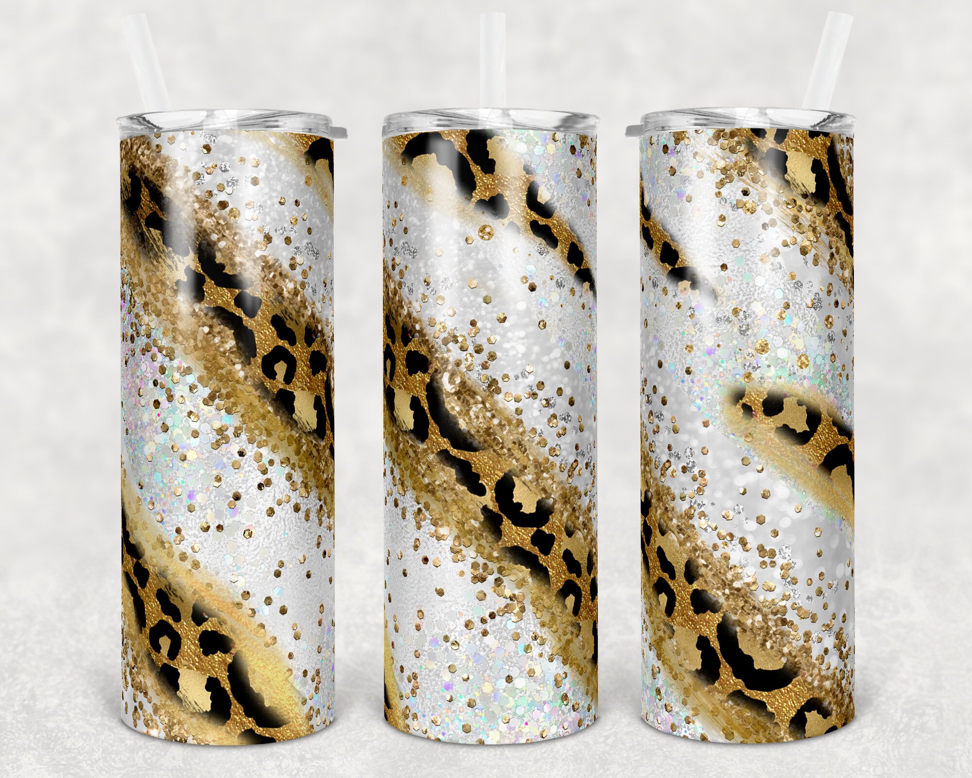 20 Oz Skinny Tumbler Agate Milky Way Glitter Leopard Gold Straight And ...