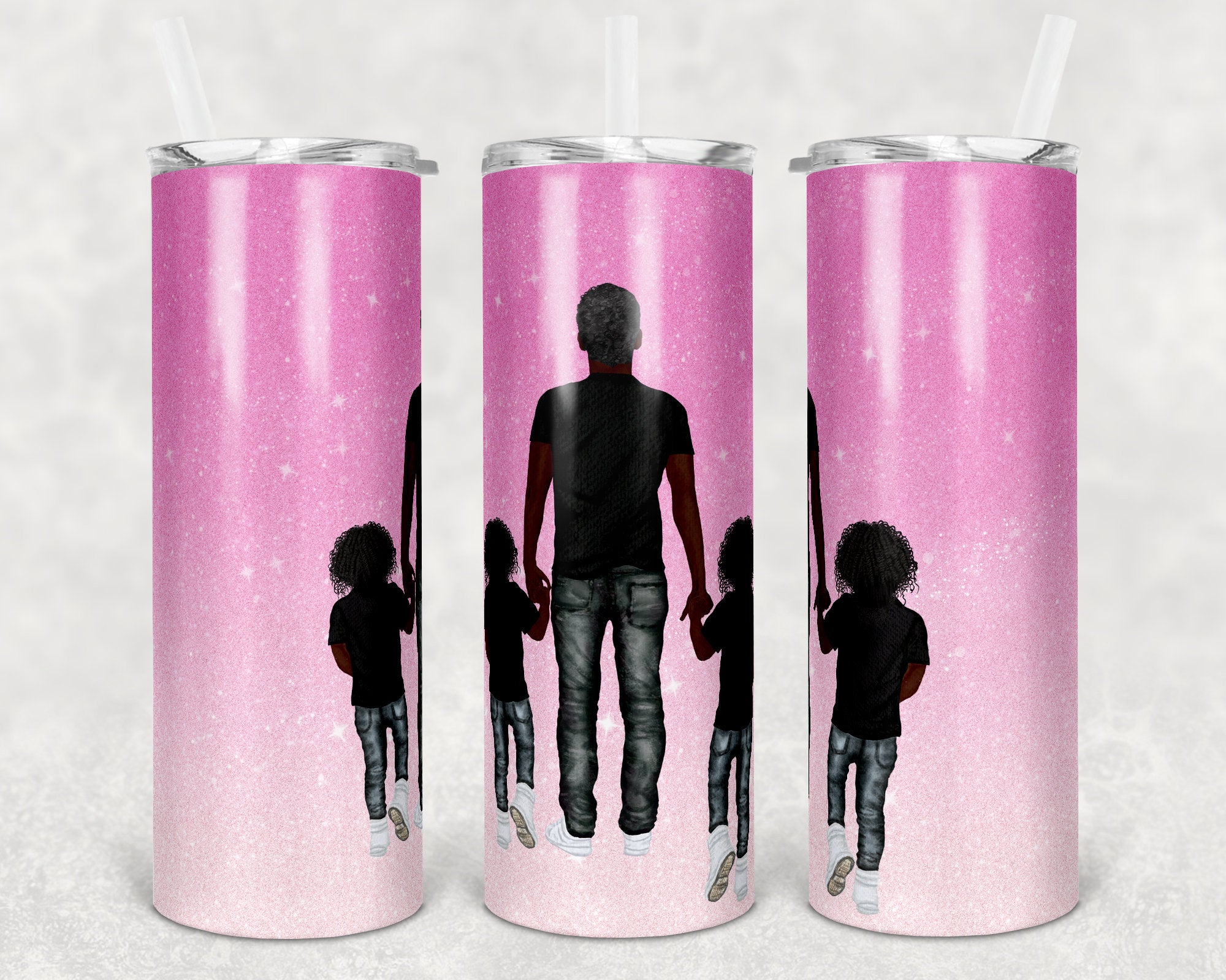 20 Oz Skinny Tumbler Glitter Ombre Pink Dad And Girls Straight Design Tumblers