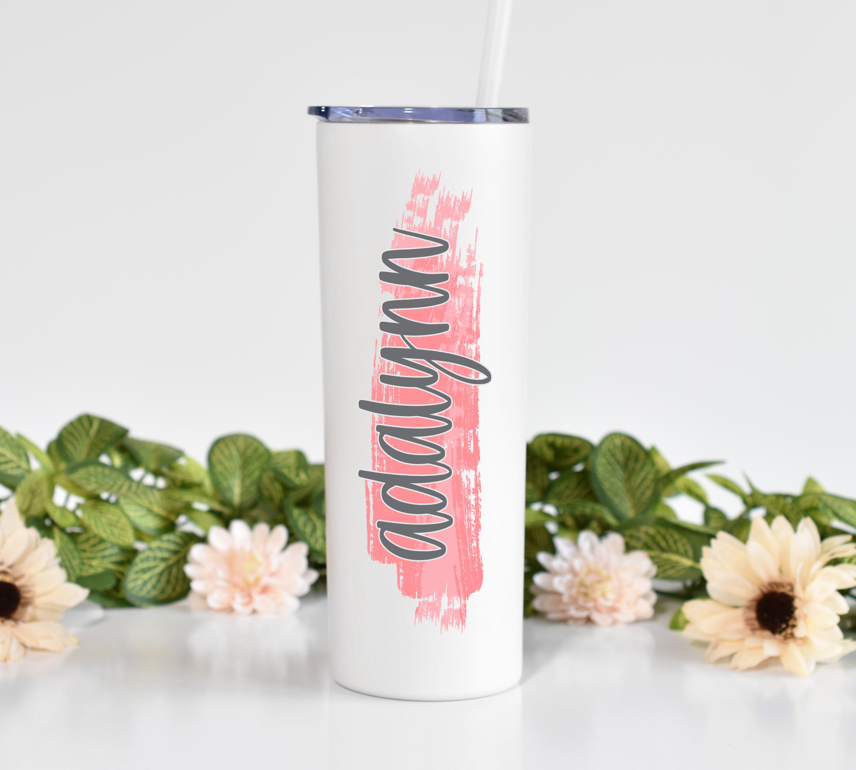 Personalized Tumbler – White Skinny Tumbler 20oz With Straw Gift Christmas Gift Stocking Stuffer Gifts For Teens Gifts For Mom Teen