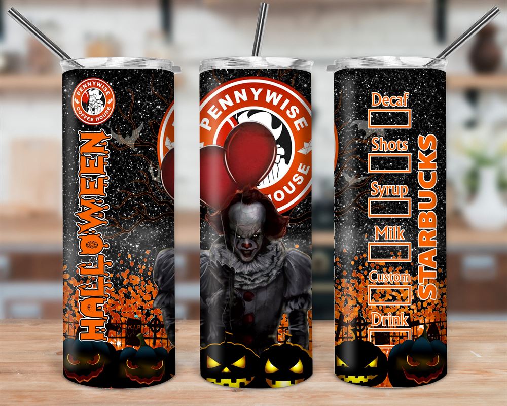 Horrific Movies It Pennywise Halloween Starbucks 20 Oz Skinny Tumbler Starbucks Movies Tumbler