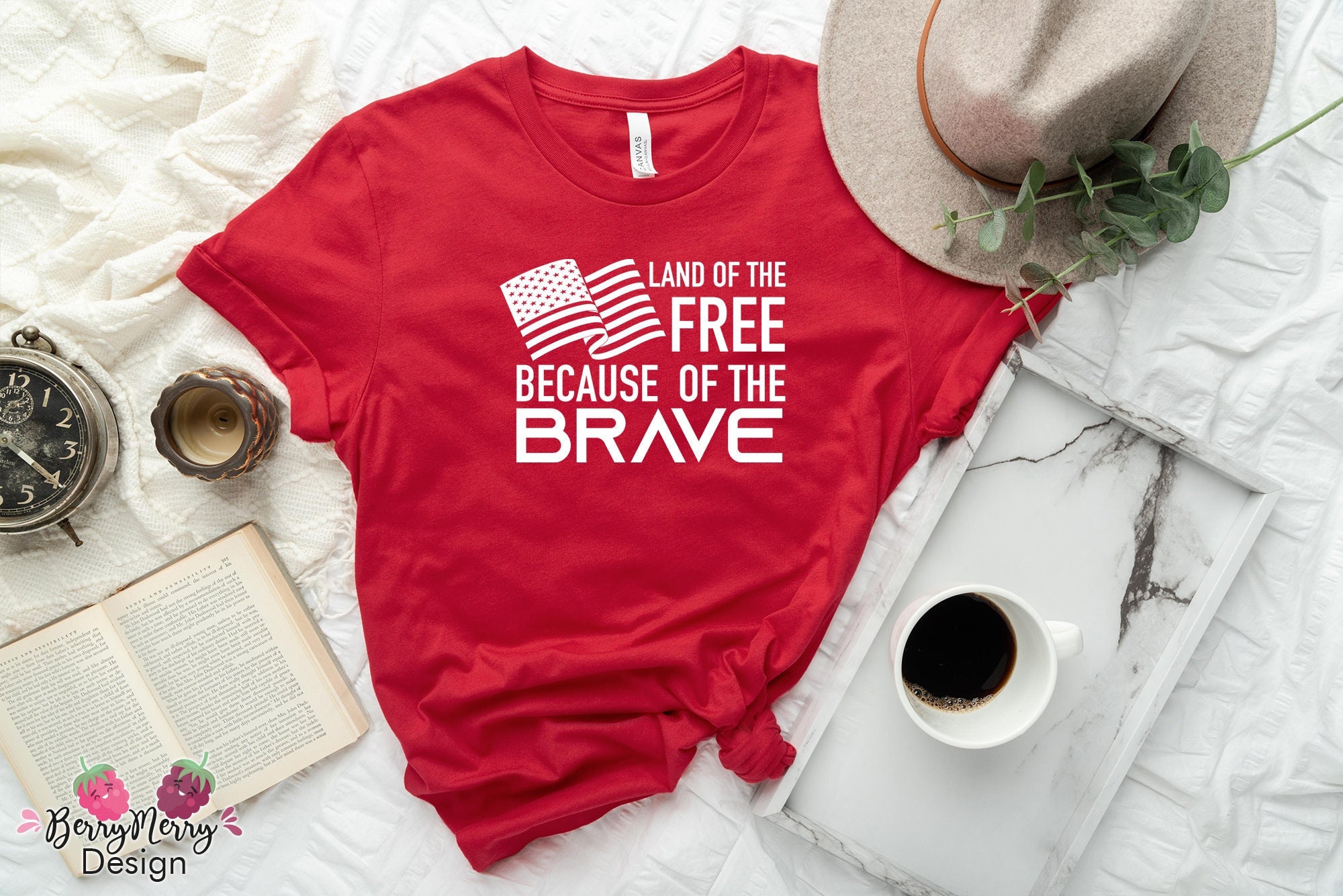 Land Of The Free Because Of Brave Usa Flag Shirt Veterans Unisex Tee