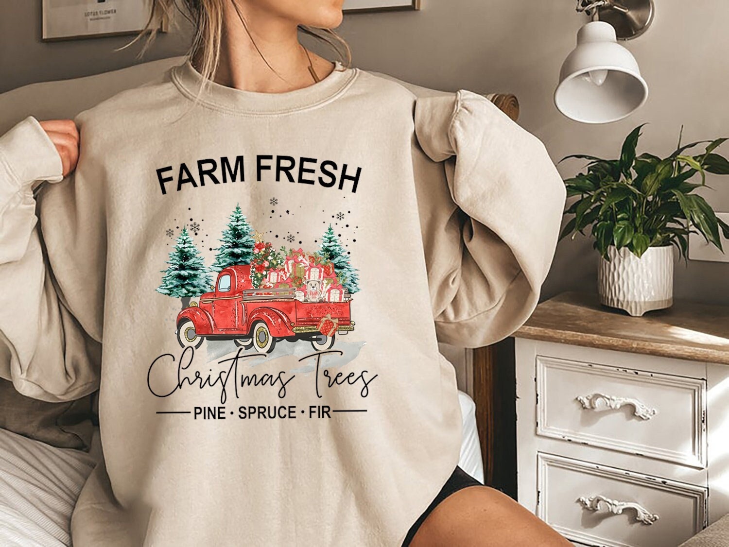Vintage Farm Fresh Christmas Trees Sweatshirt Christmas Trees