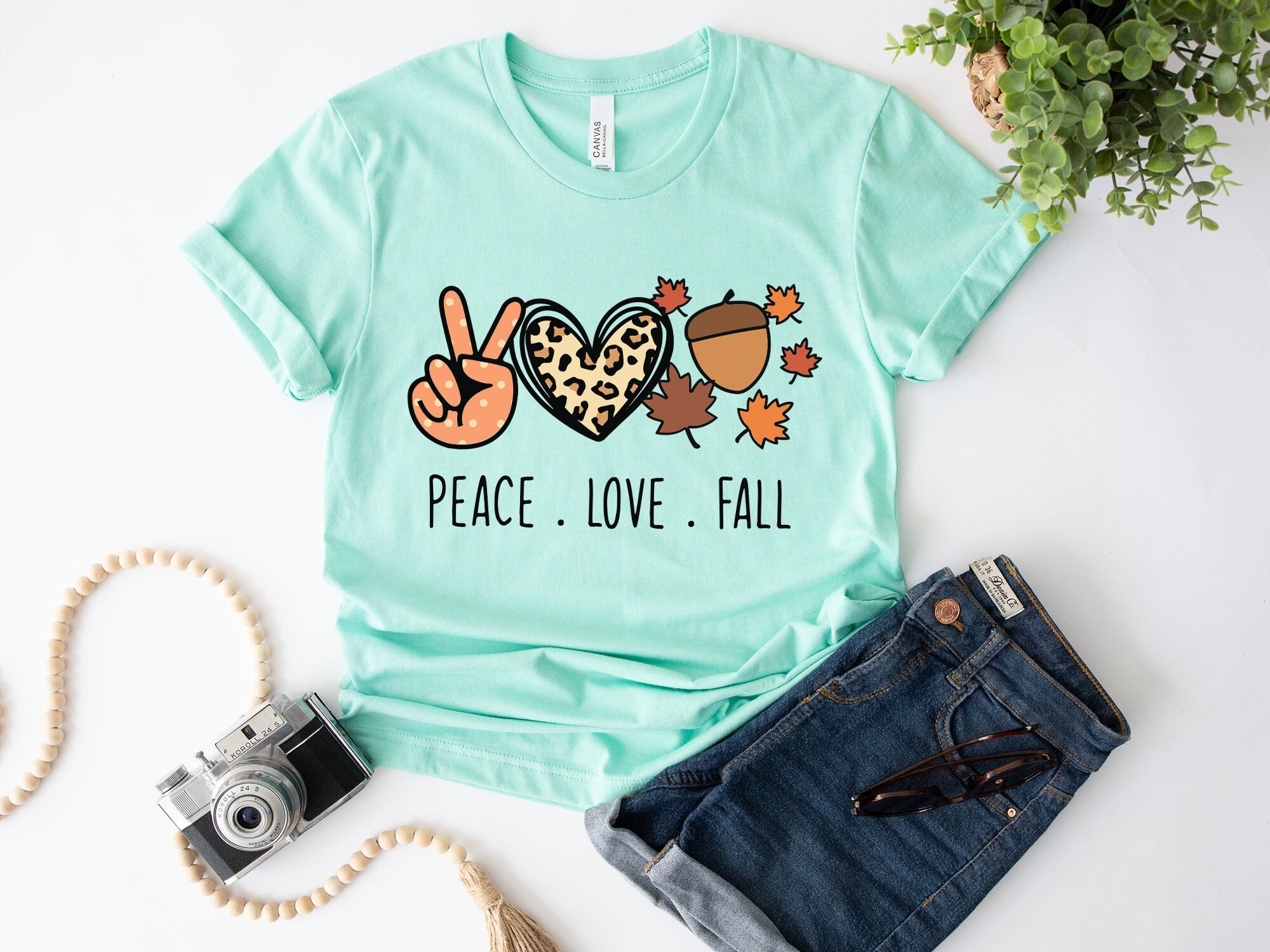 Fall Shirt Peace Love Fall Pumpkin Shirt Thanksgiving Unisex T-shirt