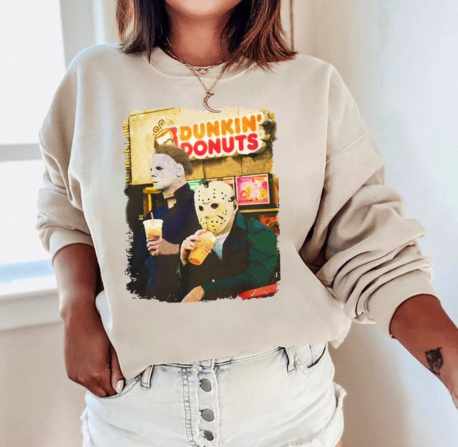 Jason And Micheal Donuts Halloween Sweatshirt Horror Movie