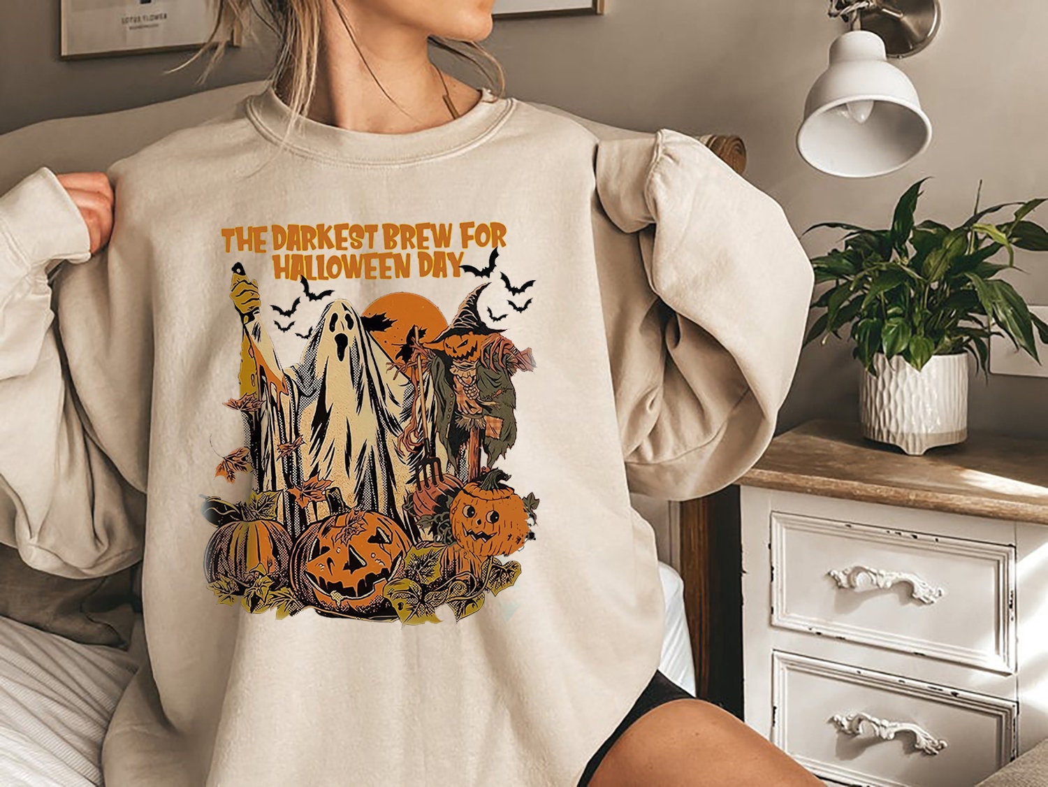 Vintage Darkest Brew For Halloween Day Crewneck Sweatshirt
