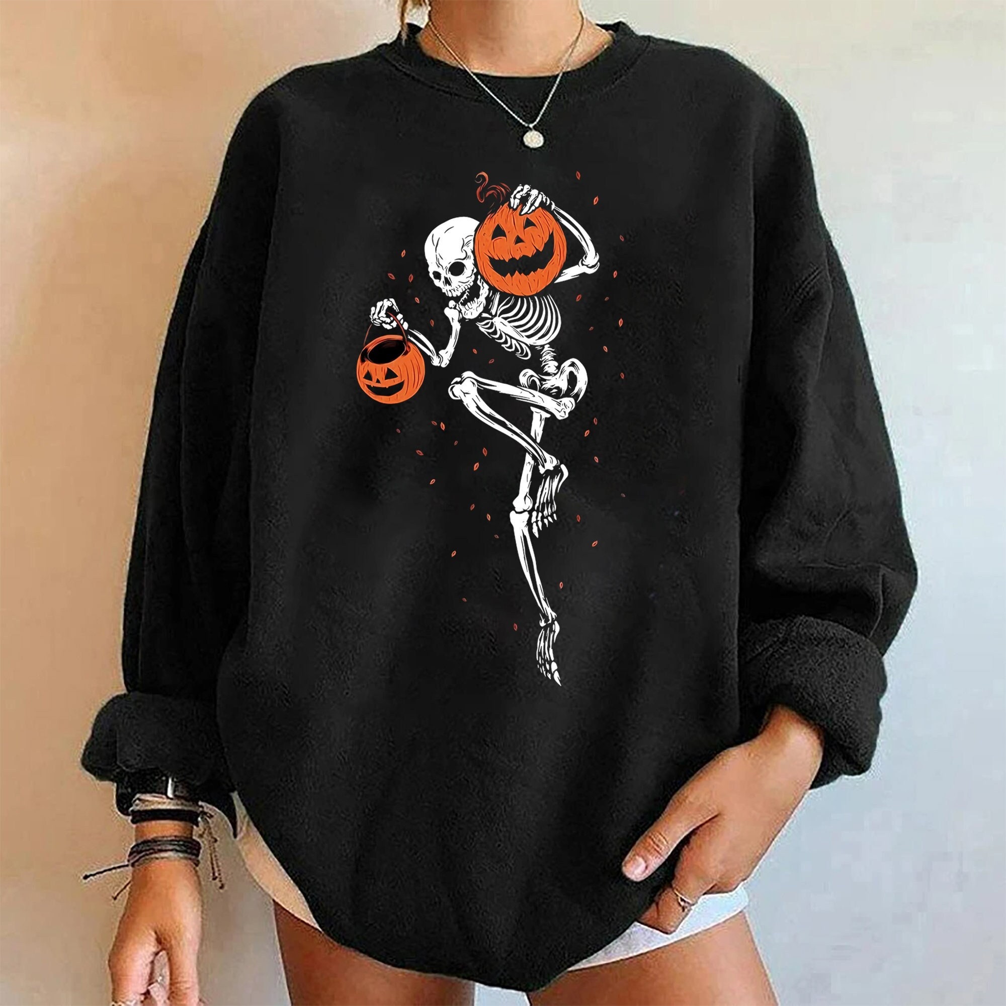 Halloween Skeleton Dancing Pumpkin Sweatshirt Skeleton