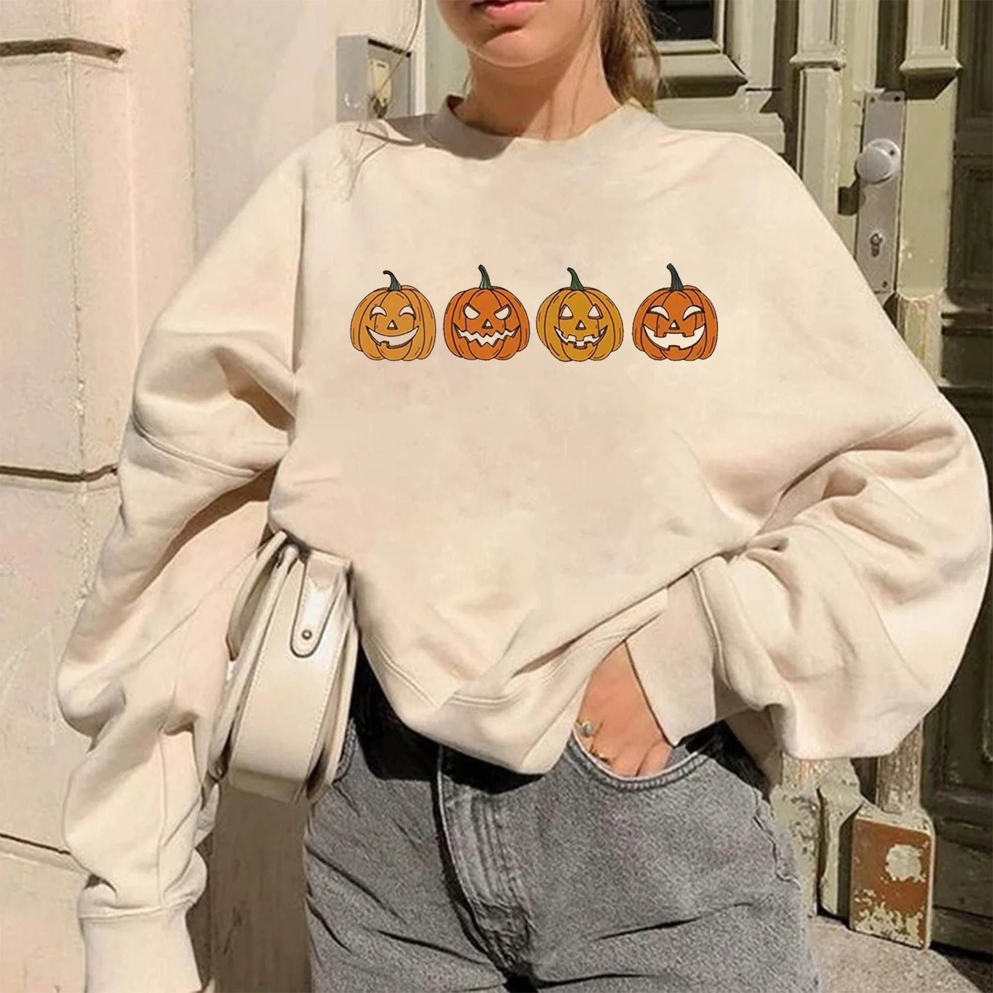 Vintage Pumpkin Face Halloween Sweatshirt Smile Pumpkin