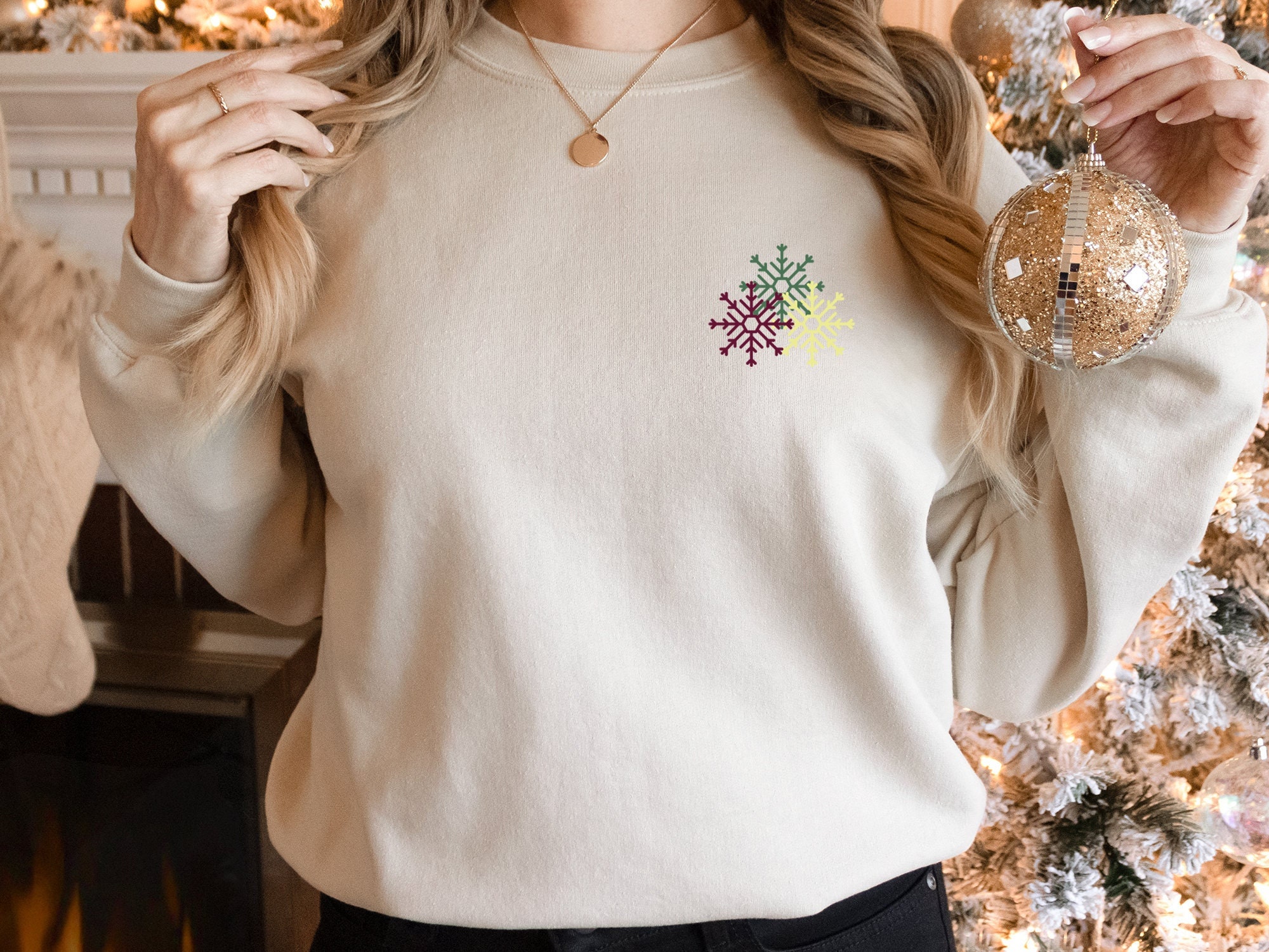 Snowflake Sweatshirt Glitter Christmas Shirt Womens
