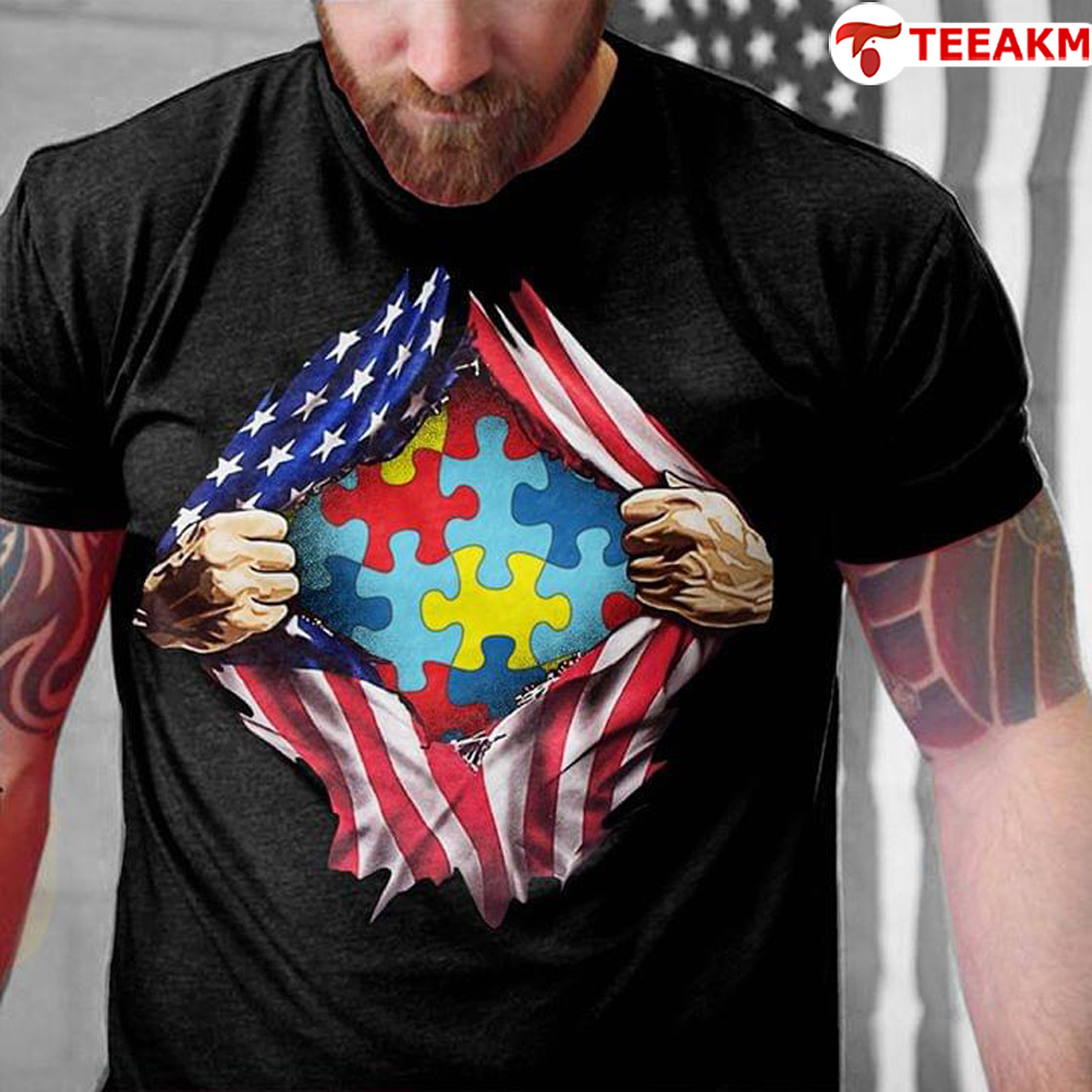Autism Awareness Inside American Flag Unisex T-shirt