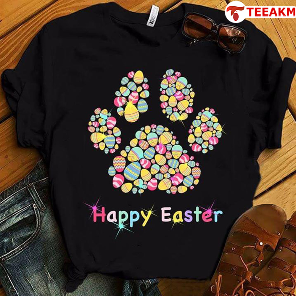 Eggs Dogs Footprint Happy Easter Unisex T-shirt
