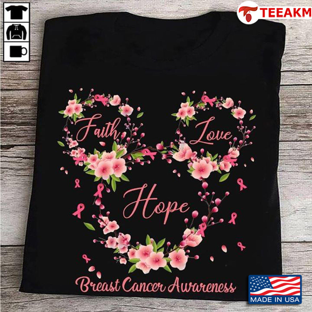 Faith Hope Love Flower Breast Cancer Awareness Unisex T-shirt