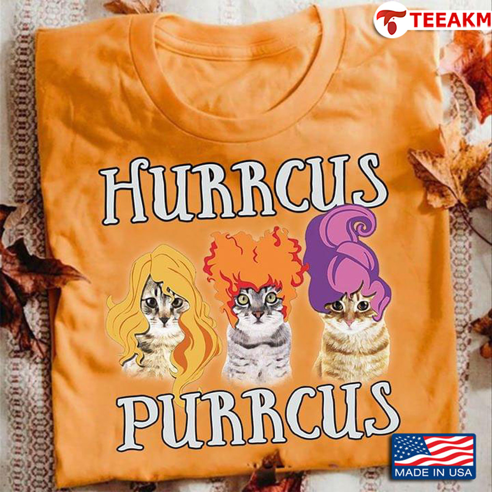 Hocus Pocus Sanderson Sisters Cat Halloween Hurrcus Purrrcus Unisex Tee