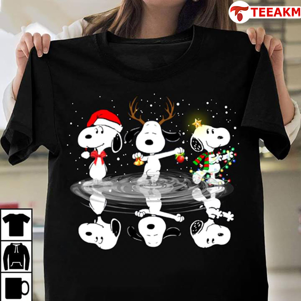 Snoopy-with-christmas-ornament-water-mirror-reflection Unisex T-shirt